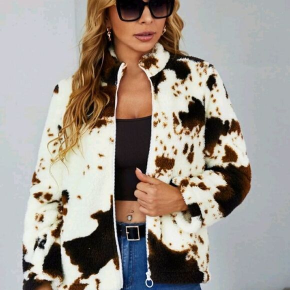RemiAnn Jackets & Blazers - Graphic Pattern O-ring Zipper Fleece Jacket